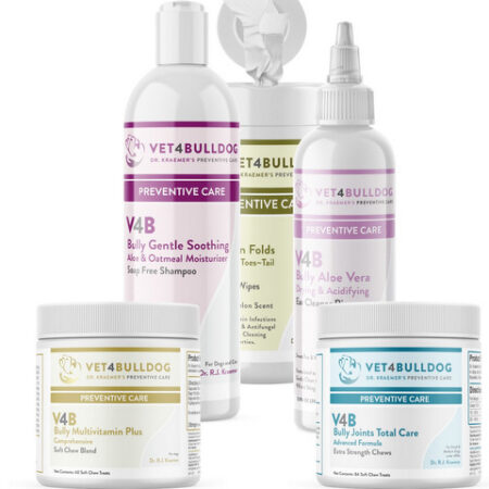Various VET4BULLDOG products for preventive care on display.